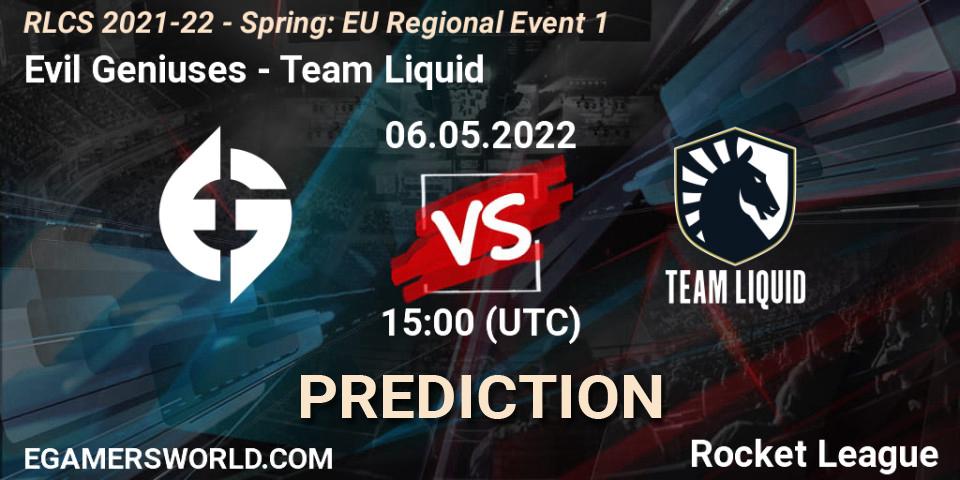 Prognoza Evil Geniuses - Team Liquid. 06.05.2022 at 15:00, Rocket League, RLCS 2021-22 - Spring: EU Regional Event 1