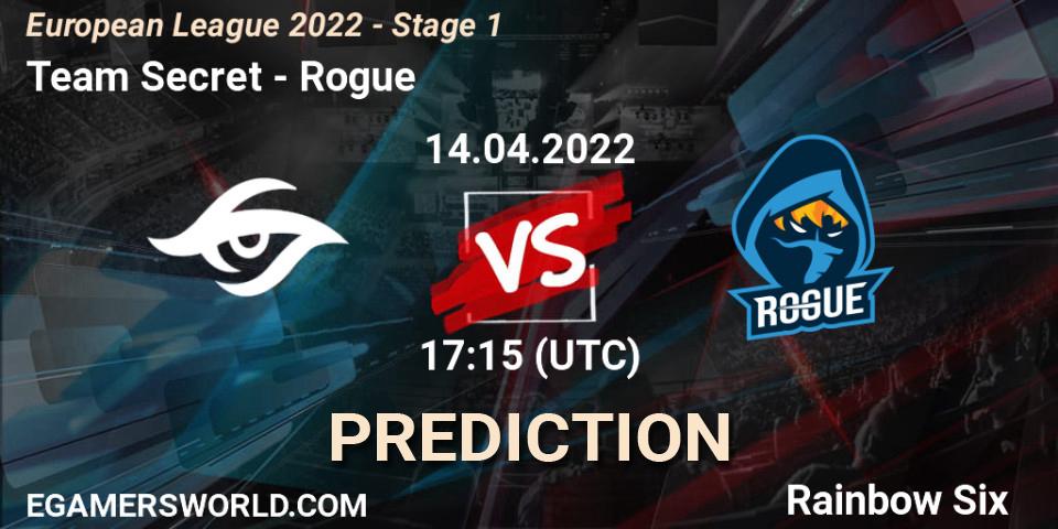 Prognoza Team Secret - Rogue. 14.04.2022 at 17:15, Rainbow Six, European League 2022 - Stage 1