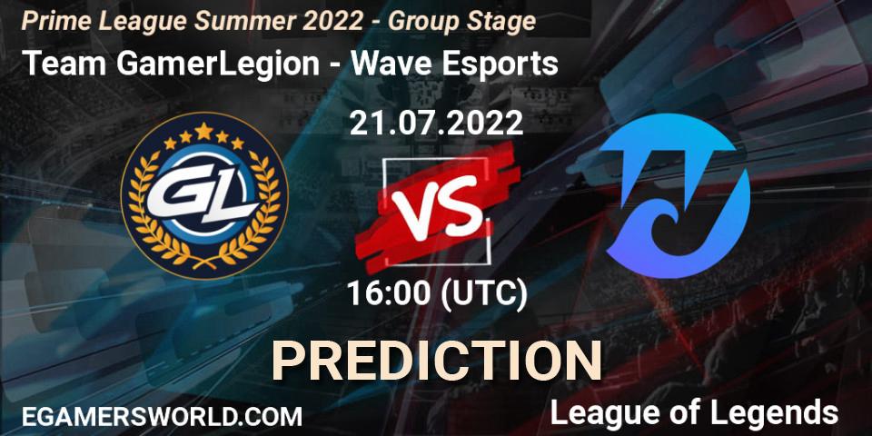 Prognoza Team GamerLegion - Wave Esports. 21.07.2022 at 16:00, LoL, Prime League Summer 2022 - Group Stage