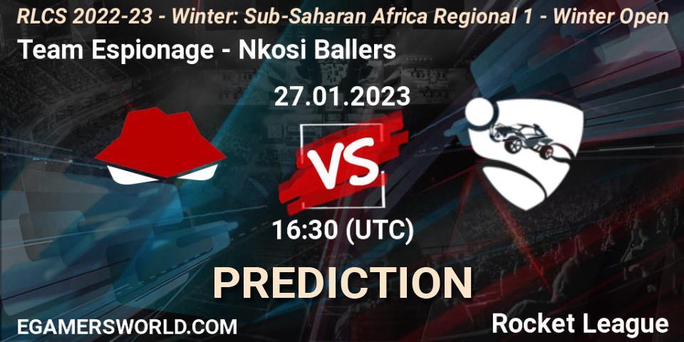 Prognoza Team Espionage - Nkosi Ballers. 27.01.2023 at 16:30, Rocket League, RLCS 2022-23 - Winter: Sub-Saharan Africa Regional 1 - Winter Open