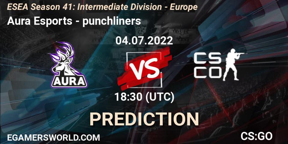 Prognoza Aura Esports - punchliners. 04.07.2022 at 18:30, Counter-Strike (CS2), ESEA Season 41: Intermediate Division - Europe