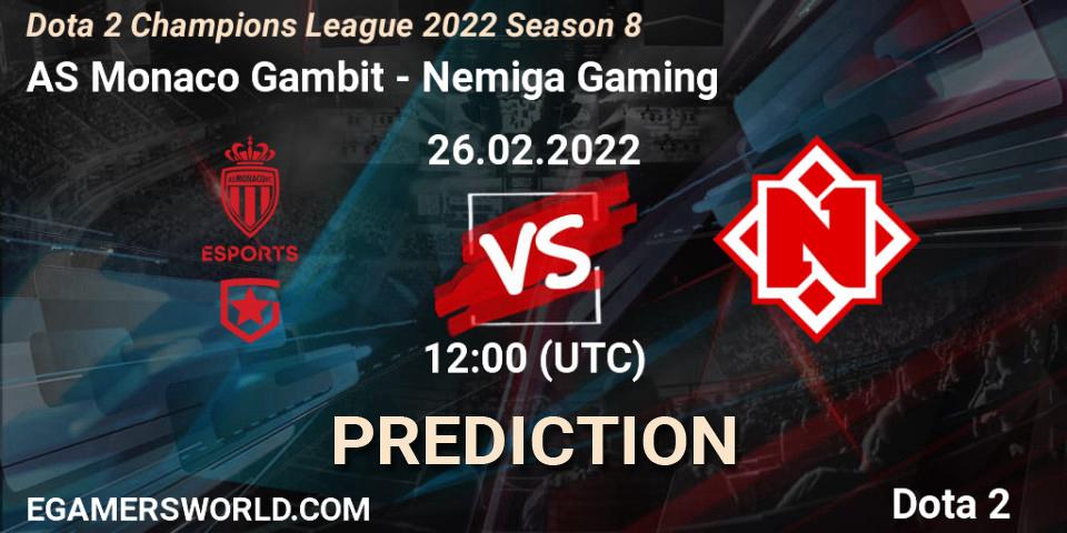 Prognoza AS Monaco Gambit - Nemiga Gaming. 24.03.2022 at 12:00, Dota 2, Dota 2 Champions League 2022 Season 8