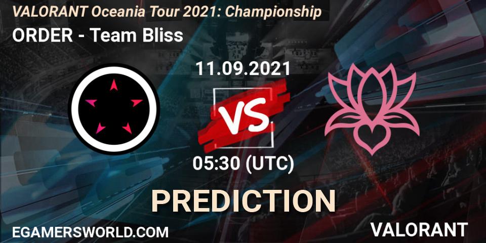 Prognoza ORDER - Team Bliss. 11.09.2021 at 05:30, VALORANT, VALORANT Oceania Tour 2021: Championship