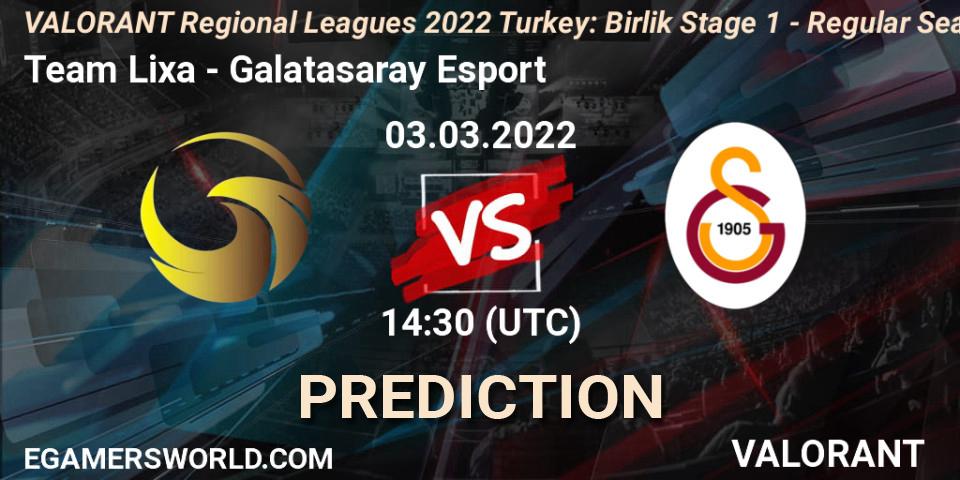 Prognoza Team Lixa - Galatasaray Esport. 03.03.2022 at 14:30, VALORANT, VALORANT Regional Leagues 2022 Turkey: Birlik Stage 1 - Regular Season