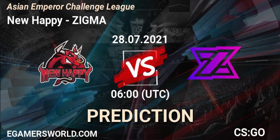 Prognoza New Happy - ZIGMA. 28.07.2021 at 06:00, Counter-Strike (CS2), Asian Emperor Challenge League