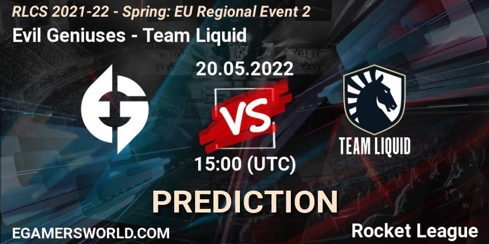 Prognoza Evil Geniuses - Team Liquid. 20.05.2022 at 15:00, Rocket League, RLCS 2021-22 - Spring: EU Regional Event 2