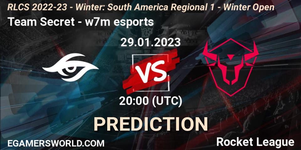 Prognoza Team Secret - w7m esports. 29.01.2023 at 20:00, Rocket League, RLCS 2022-23 - Winter: South America Regional 1 - Winter Open