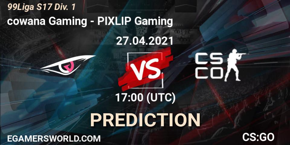 Prognoza cowana Gaming - PIXLIP Gaming. 27.04.2021 at 17:00, Counter-Strike (CS2), 99Liga S17 Div. 1