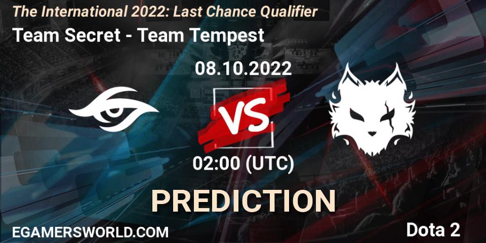Prognoza Team Secret - Team Tempest. 08.10.2022 at 02:08, Dota 2, The International 2022: Last Chance Qualifier