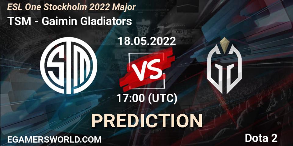 Prognoza TSM - Gaimin Gladiators. 18.05.2022 at 17:19, Dota 2, ESL One Stockholm 2022 Major