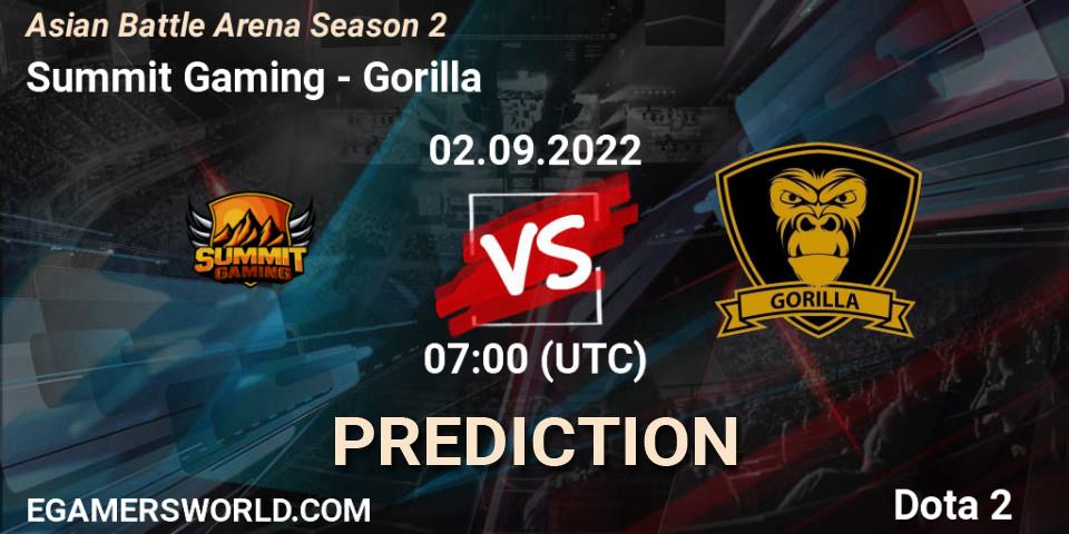 Prognoza Summit Gaming - Gorilla. 03.09.2022 at 07:14, Dota 2, Asian Battle Arena Season 2
