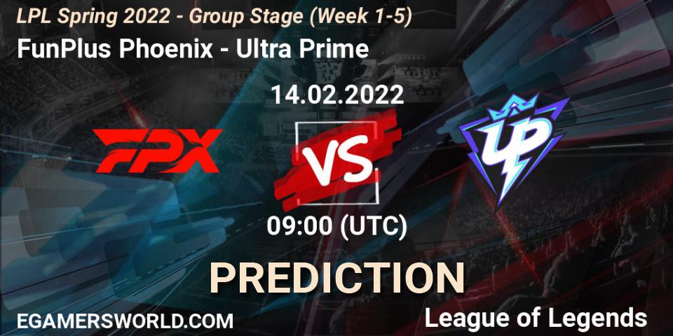 Prognoza FunPlus Phoenix - Ultra Prime. 14.02.2022 at 09:00, LoL, LPL Spring 2022 - Group Stage (Week 1-5)
