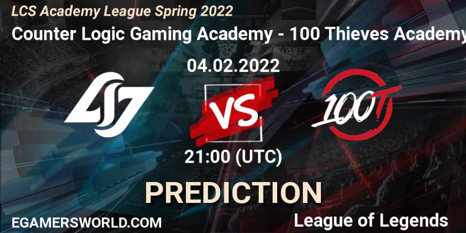 Prognoza Counter Logic Gaming Academy - 100 Thieves Academy. 04.02.2022 at 21:00, LoL, LCS Academy League Spring 2022