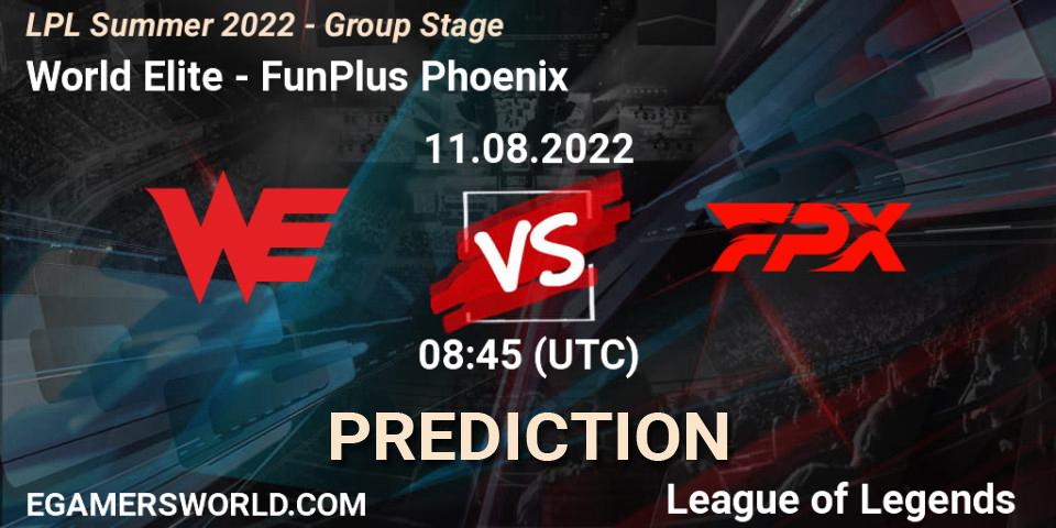 Prognoza World Elite - FunPlus Phoenix. 11.08.2022 at 09:00, LoL, LPL Summer 2022 - Group Stage
