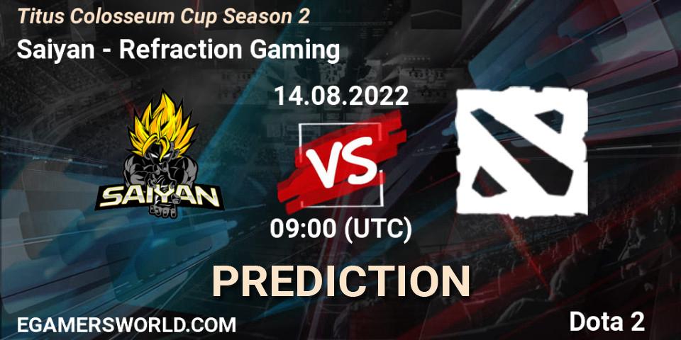 Prognoza Saiyan - Refraction Gaming. 10.08.2022 at 03:23, Dota 2, Titus Colosseum Cup Season 2