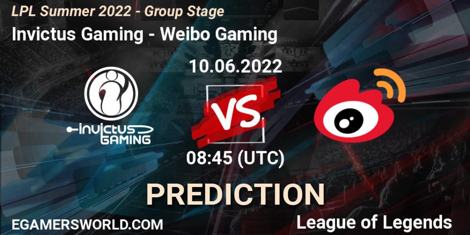 Prognoza Invictus Gaming - Weibo Gaming. 10.06.2022 at 08:45, LoL, LPL Summer 2022 - Group Stage