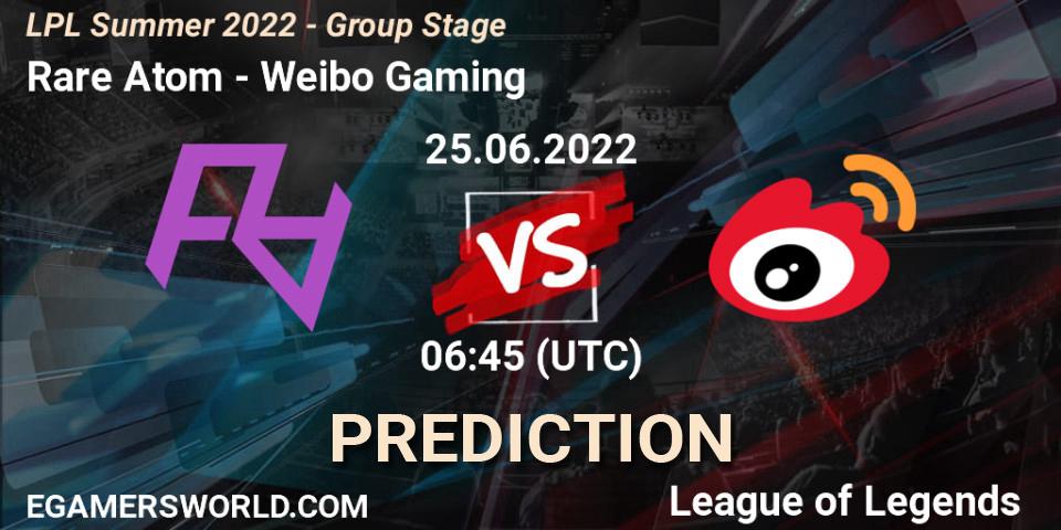 Prognoza Rare Atom - Weibo Gaming. 25.06.2022 at 06:45, LoL, LPL Summer 2022 - Group Stage