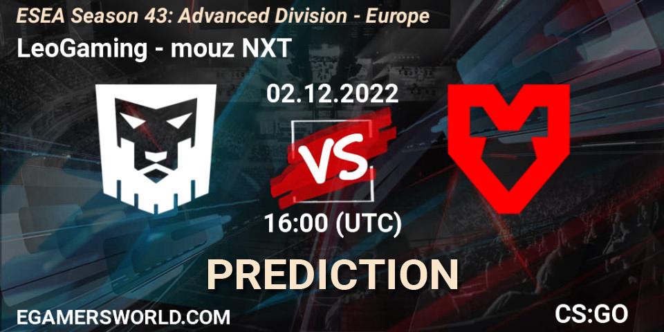 Prognoza LeoGaming - mouz NXT. 02.12.2022 at 16:00, Counter-Strike (CS2), ESEA Season 43: Advanced Division - Europe