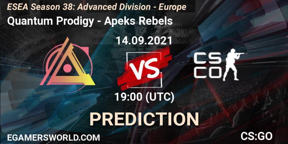 Prognoza Quantum Prodigy - Apeks Rebels. 14.09.2021 at 19:00, Counter-Strike (CS2), ESEA Season 38: Advanced Division - Europe