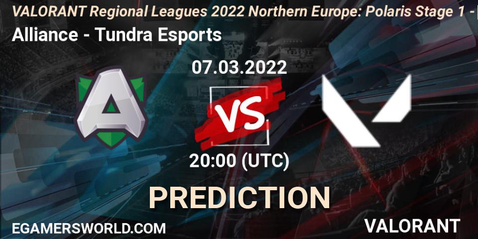 Prognoza Alliance - Tundra Esports. 07.03.2022 at 20:00, VALORANT, VALORANT Regional Leagues 2022 Northern Europe: Polaris Stage 1 - Regular Season
