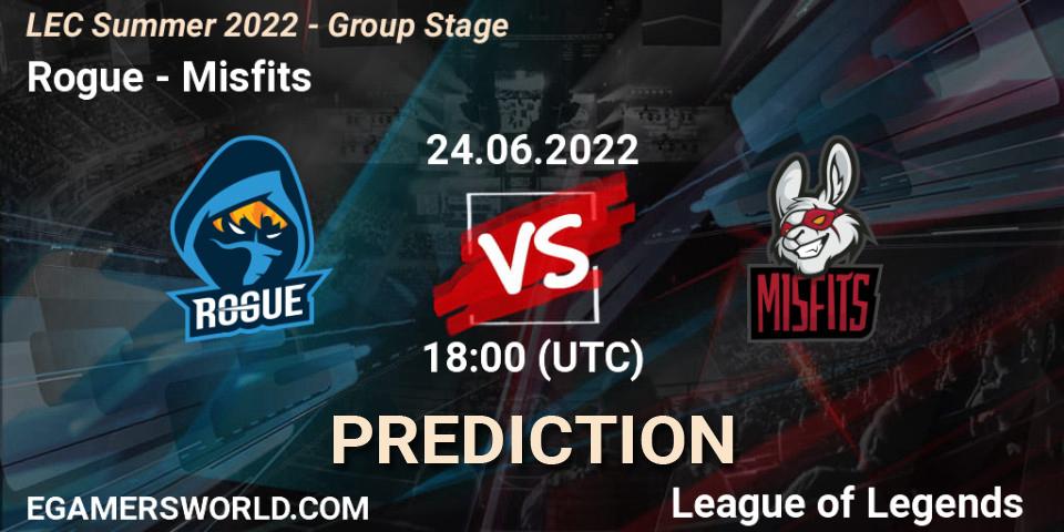 Prognoza Rogue - Misfits. 24.06.2022 at 20:00, LoL, LEC Summer 2022 - Group Stage
