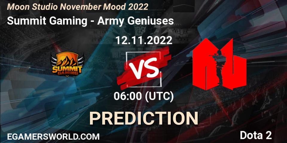 Prognoza Summit Gaming - Army Geniuses. 12.11.2022 at 06:05, Dota 2, Moon Studio November Mood 2022