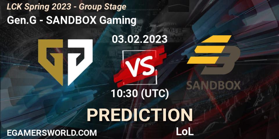 Prognoza Gen.G - SANDBOX Gaming. 03.02.2023 at 10:30, LoL, LCK Spring 2023 - Group Stage