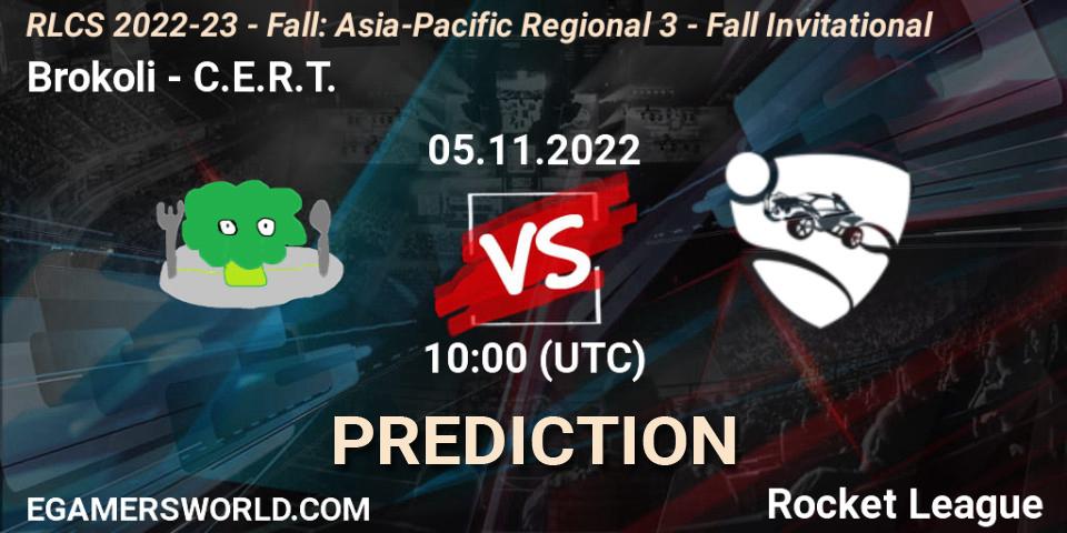 Prognoza Brokoli - C.E.R.T.. 05.11.2022 at 10:00, Rocket League, RLCS 2022-23 - Fall: Asia-Pacific Regional 3 - Fall Invitational