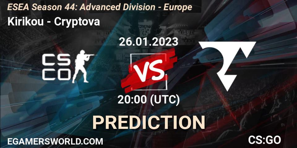 Prognoza Kirikou - Cryptova. 08.02.23, CS2 (CS:GO), ESEA Season 44: Advanced Division - Europe