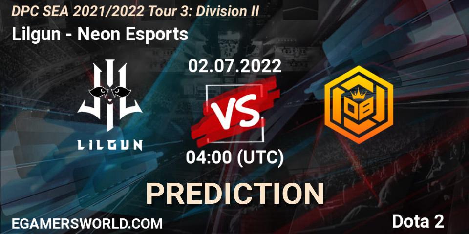Prognoza Lilgun - Neon Esports. 02.07.22, Dota 2, DPC SEA 2021/2022 Tour 3: Division II