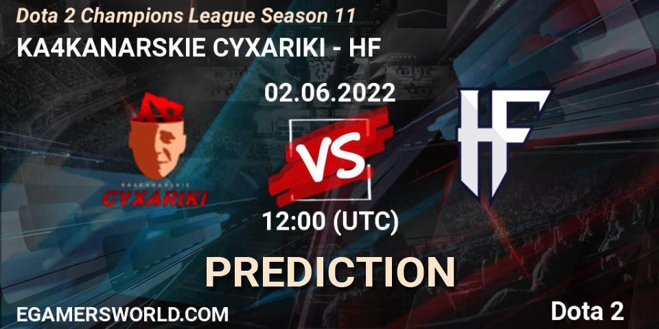 Prognoza KA4KANARSKIE CYXARIKI - HF. 02.06.2022 at 12:00, Dota 2, Dota 2 Champions League Season 11