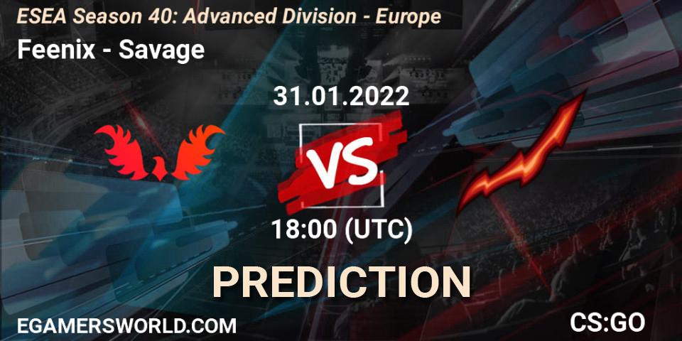 Prognoza Feenix - Savage. 31.01.2022 at 18:00, Counter-Strike (CS2), ESEA Season 40: Advanced Division - Europe