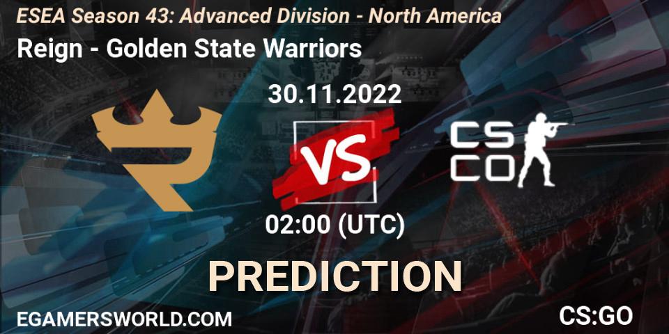 Prognoza Reign - Golden State Warriors. 30.11.22, CS2 (CS:GO), ESEA Season 43: Advanced Division - North America