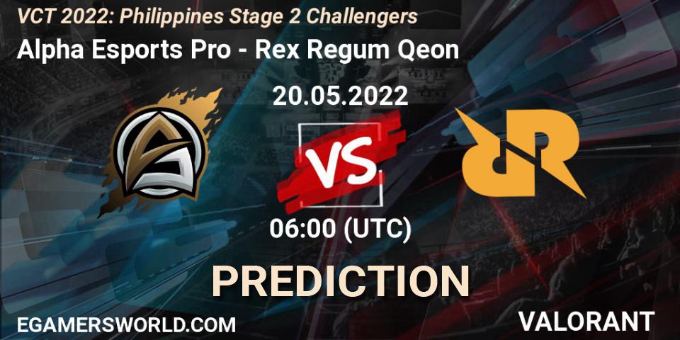 Prognoza Alpha Esports Pro - Rex Regum Qeon. 20.05.2022 at 06:00, VALORANT, VCT 2022: Philippines Stage 2 Challengers