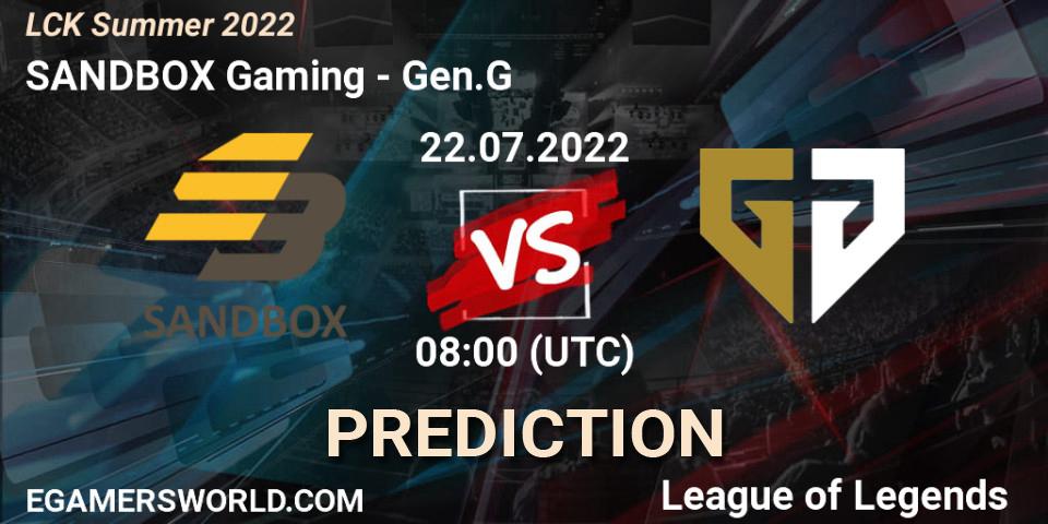 Prognoza SANDBOX Gaming - Gen.G. 22.07.2022 at 08:00, LoL, LCK Summer 2022