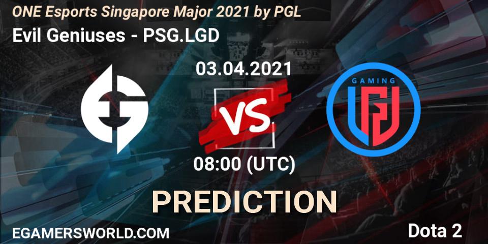 Prognoza Evil Geniuses - PSG.LGD. 03.04.2021 at 09:17, Dota 2, ONE Esports Singapore Major 2021