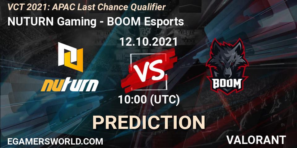 Prognoza NUTURN Gaming - BOOM Esports. 12.10.2021 at 11:00, VALORANT, VCT 2021: APAC Last Chance Qualifier