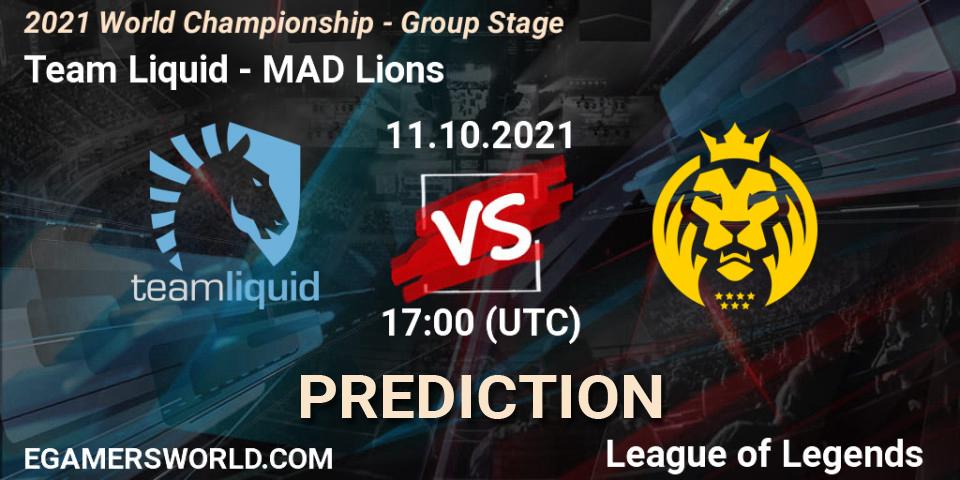 Prognoza Team Liquid - MAD Lions. 11.10.2021 at 17:00, LoL, 2021 World Championship - Group Stage