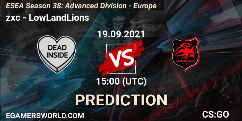 Prognoza zxc - LowLandLions. 19.09.2021 at 15:00, Counter-Strike (CS2), ESEA Season 38: Advanced Division - Europe