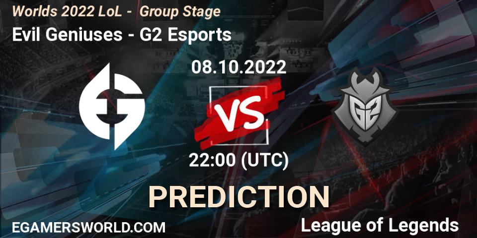 Prognoza Evil Geniuses - G2 Esports. 08.10.2022 at 22:00, LoL, Worlds 2022 LoL - Group Stage
