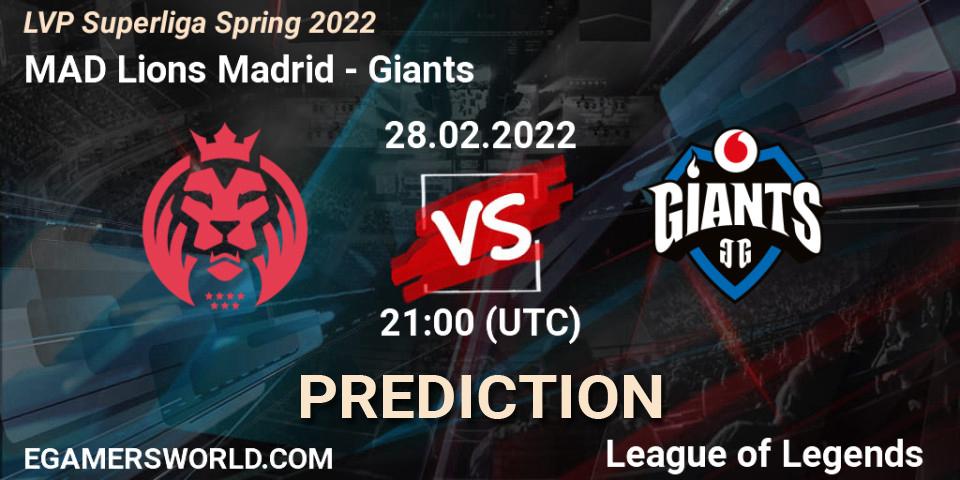 Prognoza MAD Lions Madrid - Giants. 28.02.2022 at 18:00, LoL, LVP Superliga Spring 2022