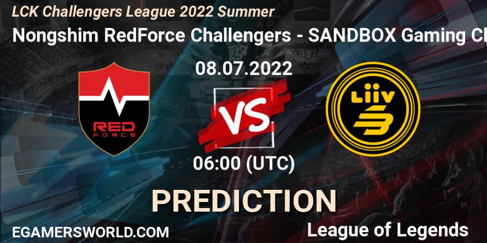 Prognoza Nongshim RedForce Challengers - SANDBOX Gaming Challengers. 08.07.2022 at 06:00, LoL, LCK Challengers League 2022 Summer