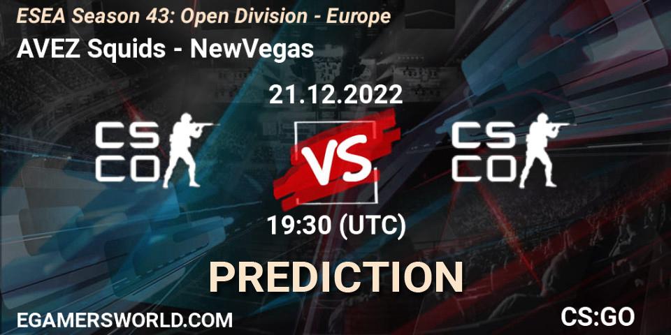 Prognoza AVEZ Squids - NewVegas. 21.12.2022 at 18:00, Counter-Strike (CS2), ESEA Season 43: Open Division - Europe