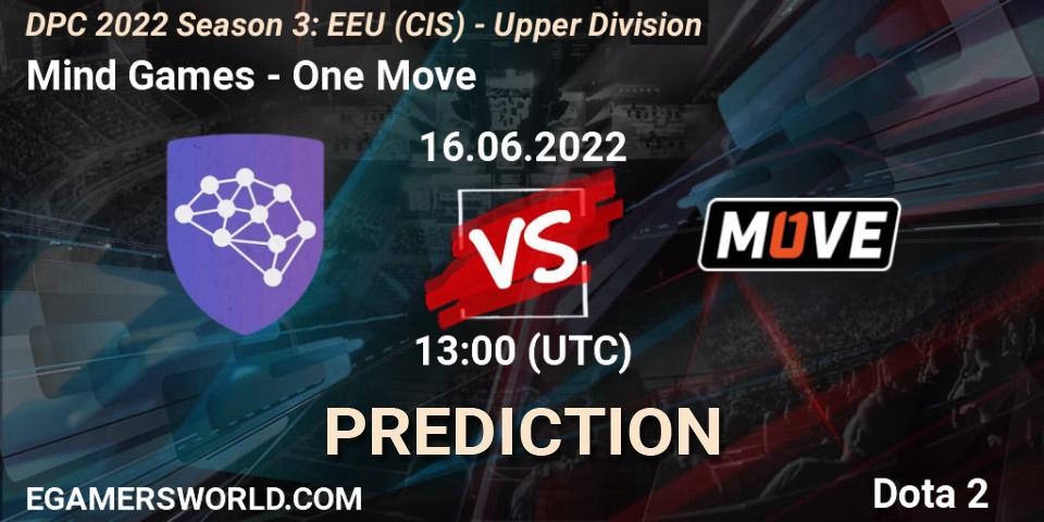 Prognoza Mind Games - One Move. 16.06.2022 at 13:00, Dota 2, DPC EEU (CIS) 2021/2022 Tour 3: Division I