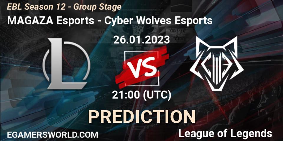 Prognoza MAGAZA Esports - Cyber Wolves Esports. 26.01.2023 at 21:00, LoL, EBL Season 12 - Group Stage