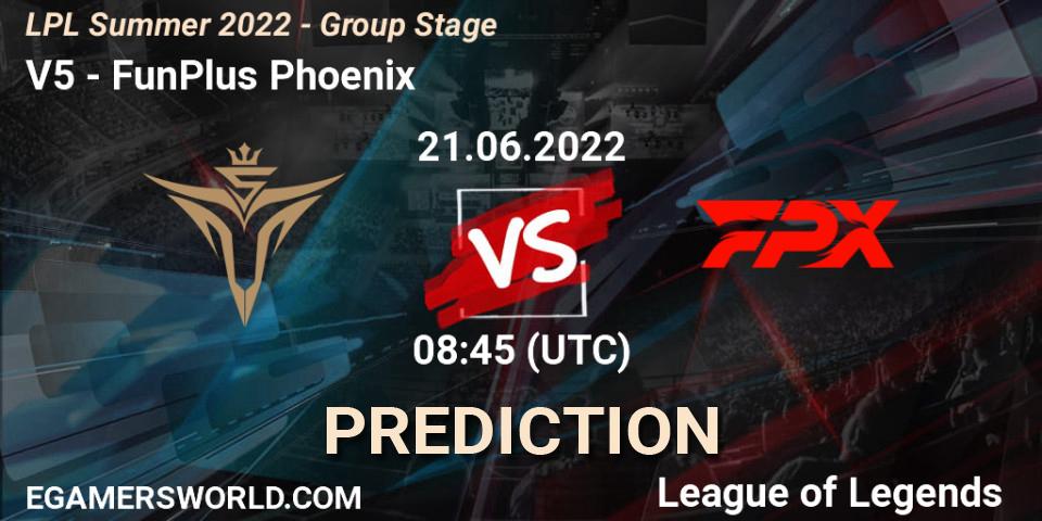 Prognoza Victory Five - FunPlus Phoenix. 21.06.2022 at 09:00, LoL, LPL Summer 2022 - Group Stage