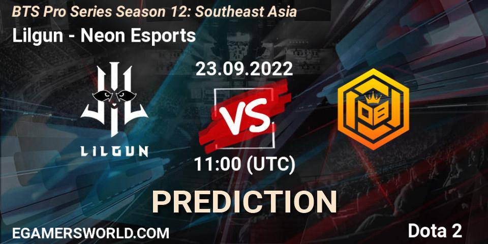 Prognoza Lilgun - Neon Esports. 23.09.2022 at 10:57, Dota 2, BTS Pro Series Season 12: Southeast Asia