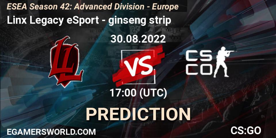 Prognoza Linx Legacy eSport - ginseng strip. 30.08.2022 at 17:00, Counter-Strike (CS2), ESEA Season 42: Advanced Division - Europe
