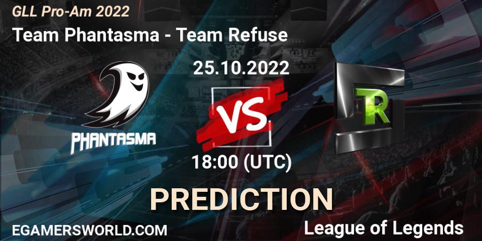 Prognoza Team Phantasma - Team Refuse. 25.10.2022 at 17:00, LoL, GLL Pro-Am 2022