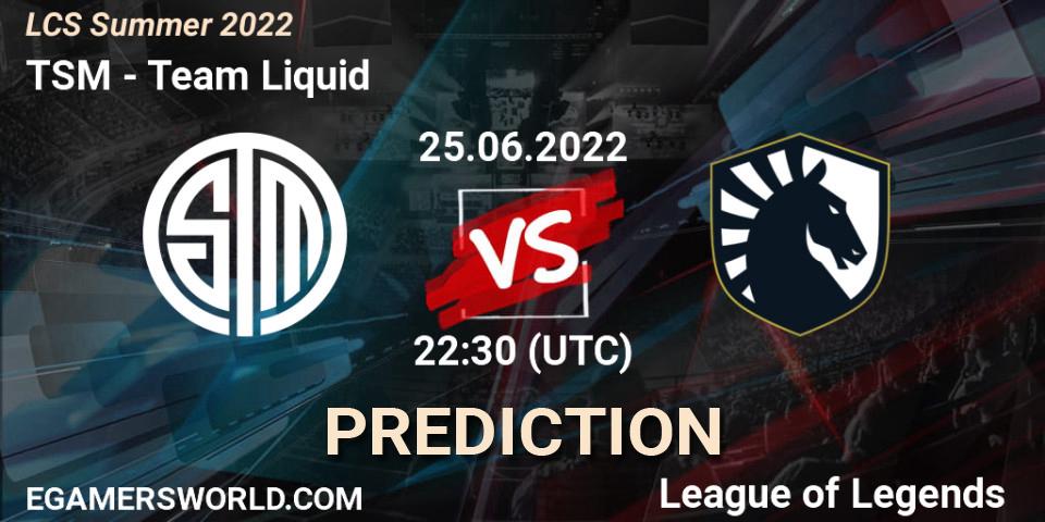 Prognoza TSM - Team Liquid. 25.06.22, LoL, LCS Summer 2022